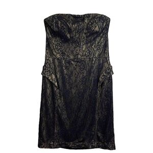 Aidan Mattox Strapless Lace Cocktail Mini Dress Black Gold Size 10